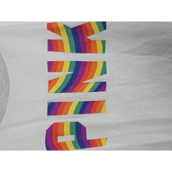 Victorias Secret PINK NEW NWT Rainbow Logo Ringer Tee shirt 2XL XXL - Picture 2 of 4